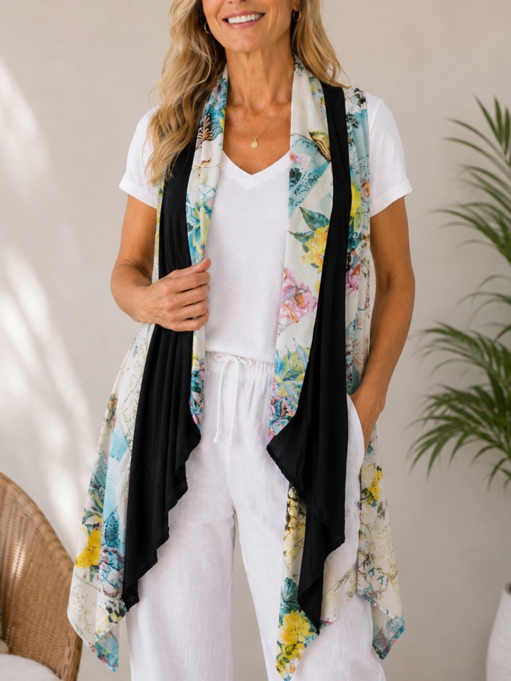 Talk of the walk a multimedia open-front vest or duster patchwork design medium